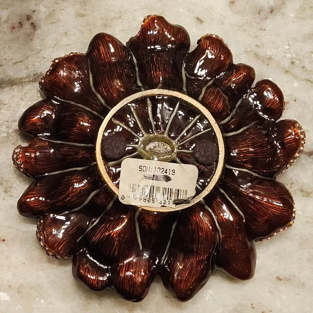 JAY STRONGWATER CHRYSANTHEMUM FLOWER ENAMEL CRYSTAL JEWELRY TRINKET TRAY DISH